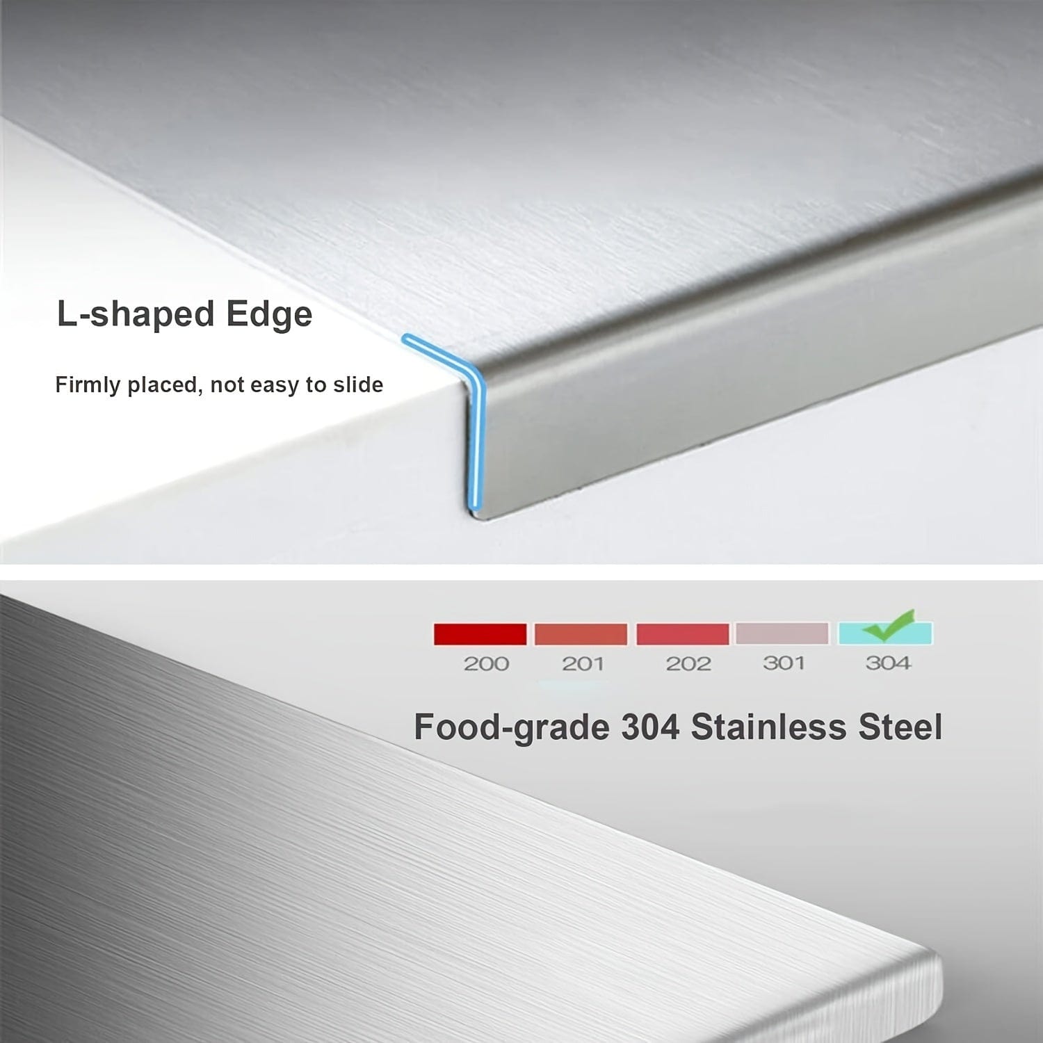 Planche à découper en acier inoxydable pour viande, fruits, légumes - Chirano - Antidérapante, bord de protection - Accessoire cuisine