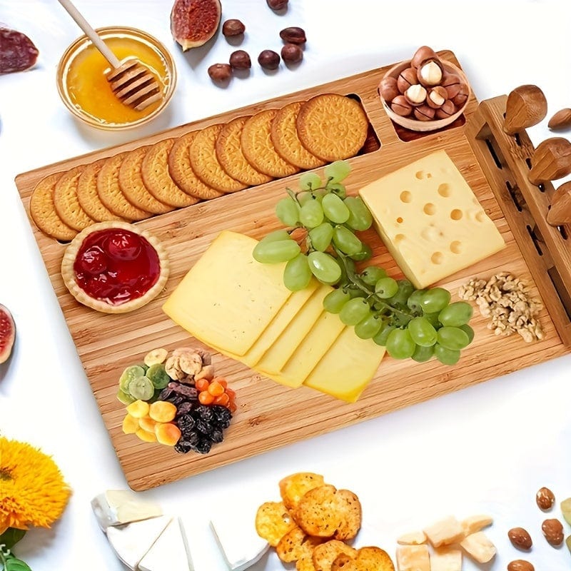 Planche à découper en bambou et couteau à fromage - idéal pour fruits, fromage et beurre - Cadeau parfait pour la fête des pères et des mères
