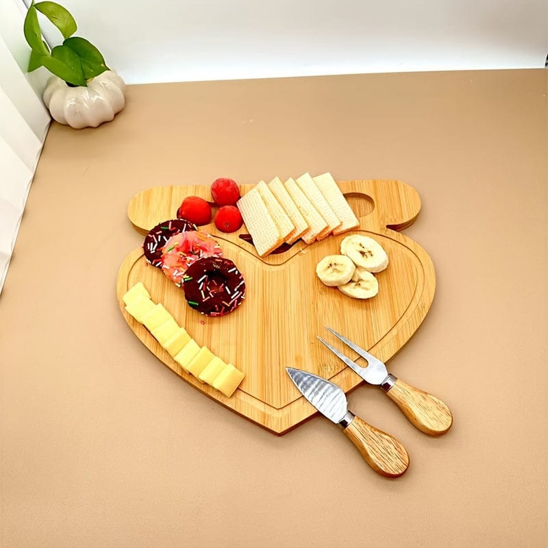 Planche à découper en bambou et couteau à fromage - idéal pour fruits, fromage et beurre - Cadeau parfait pour la fête des pères et des mères