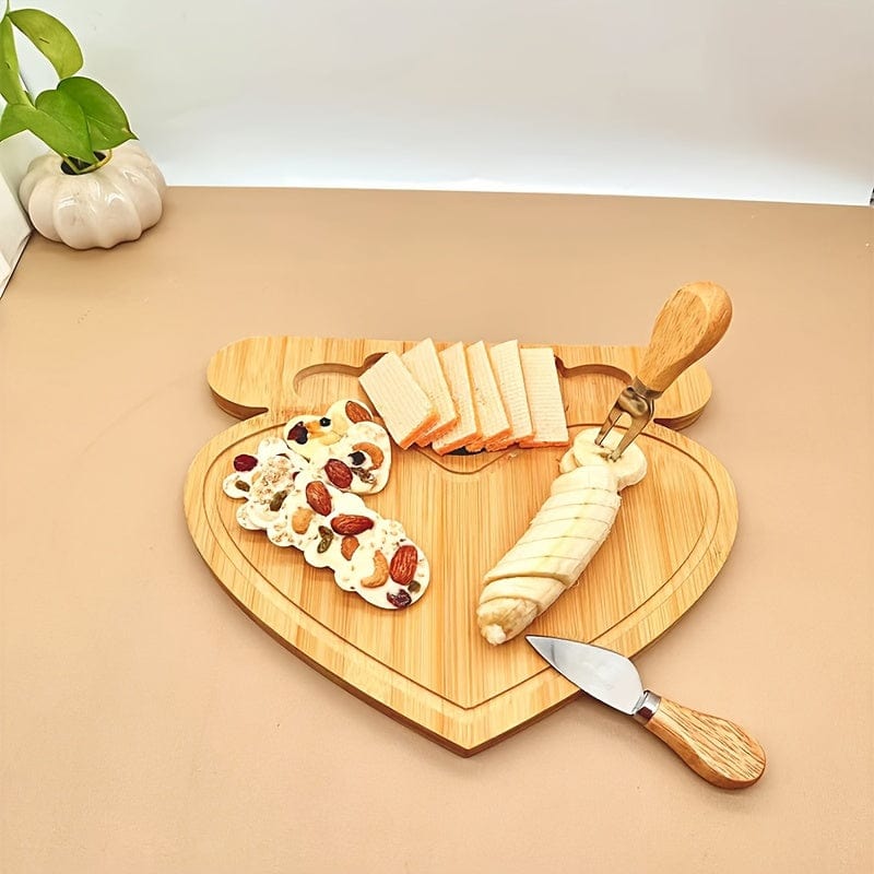 Planche à découper en bambou et couteau à fromage - idéal pour fruits, fromage et beurre - Cadeau parfait pour la fête des pères et des mères