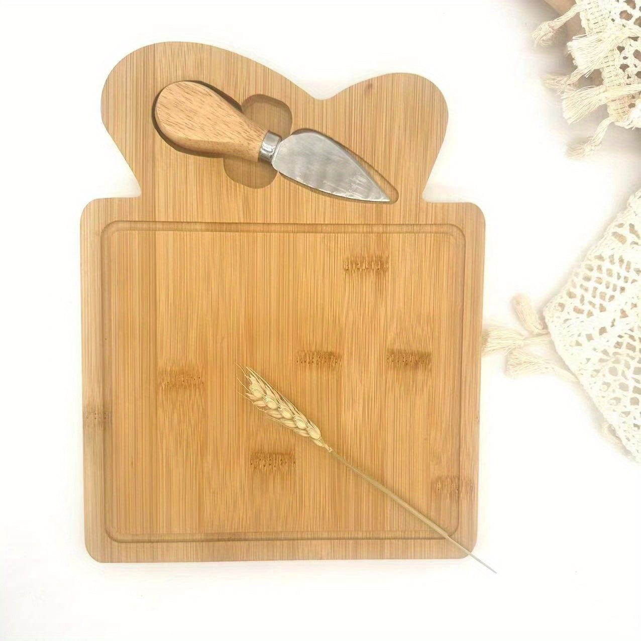 Planche à découper en bambou et couteau à fromage - idéal pour fruits, fromage et beurre - Cadeau parfait pour la fête des pères et des mères Gift Bag Shape