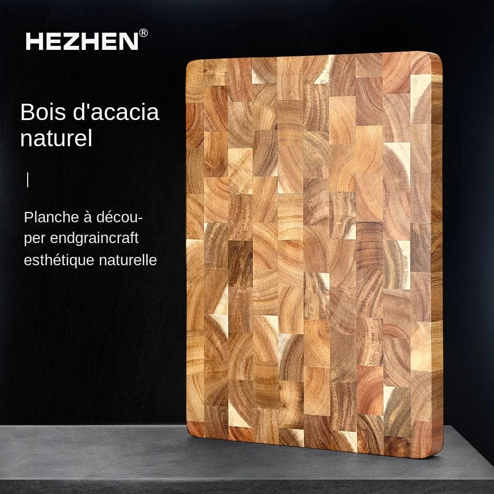 Planche à découper en bois d&#39;acacia premium double-face, drainant et anti-humidité - Cuisine eco-friendly 400x258x26mm