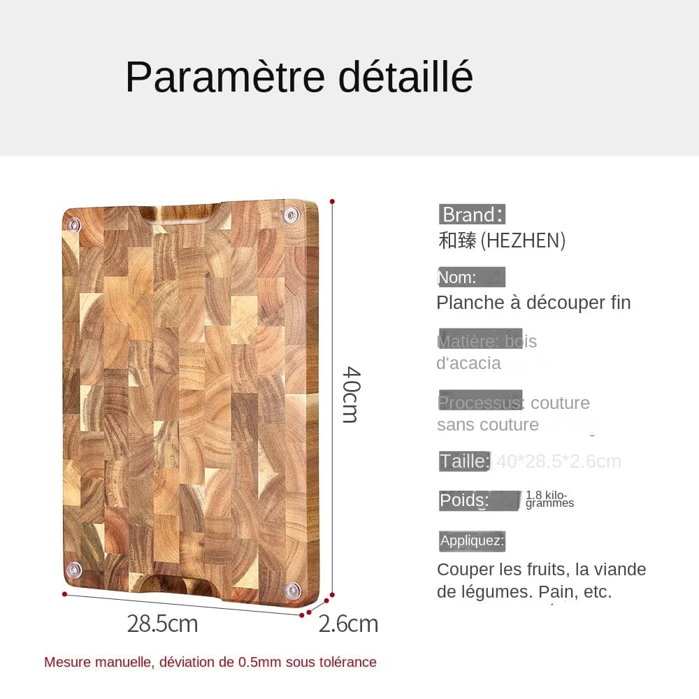 Planche à découper en bois d'acacia premium double-face, drainant et anti-humidité - Cuisine eco-friendly 400x258x26mm