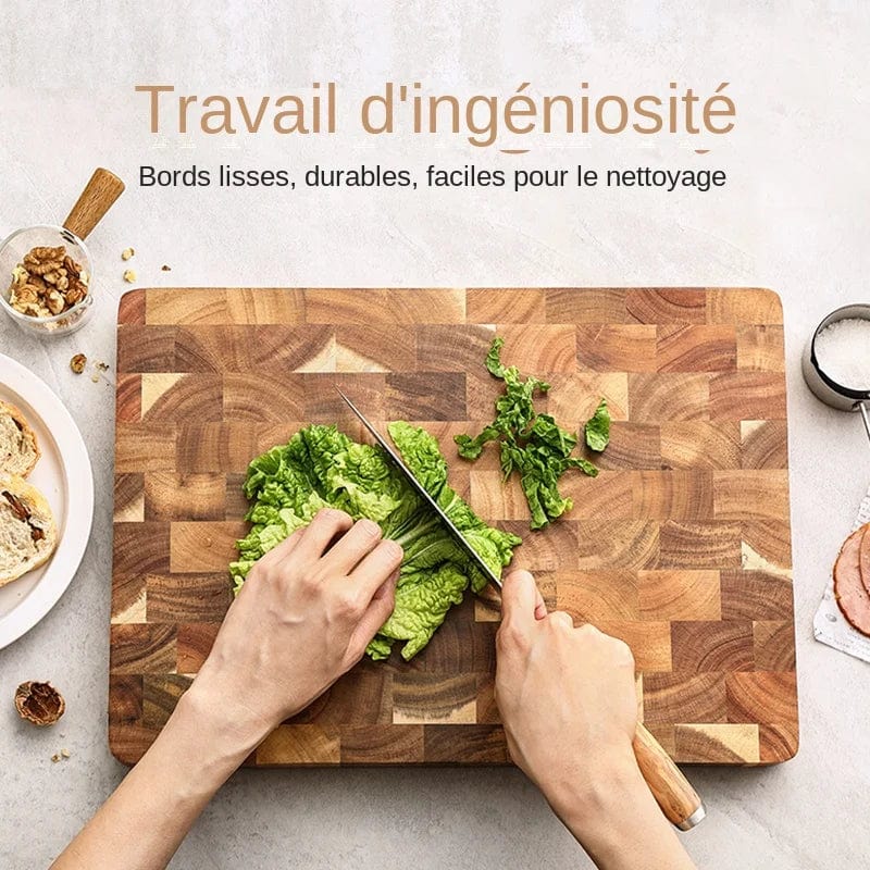 Planche à découper en bois d'acacia premium double-face, drainant et anti-humidité - Cuisine eco-friendly 400x258x26mm