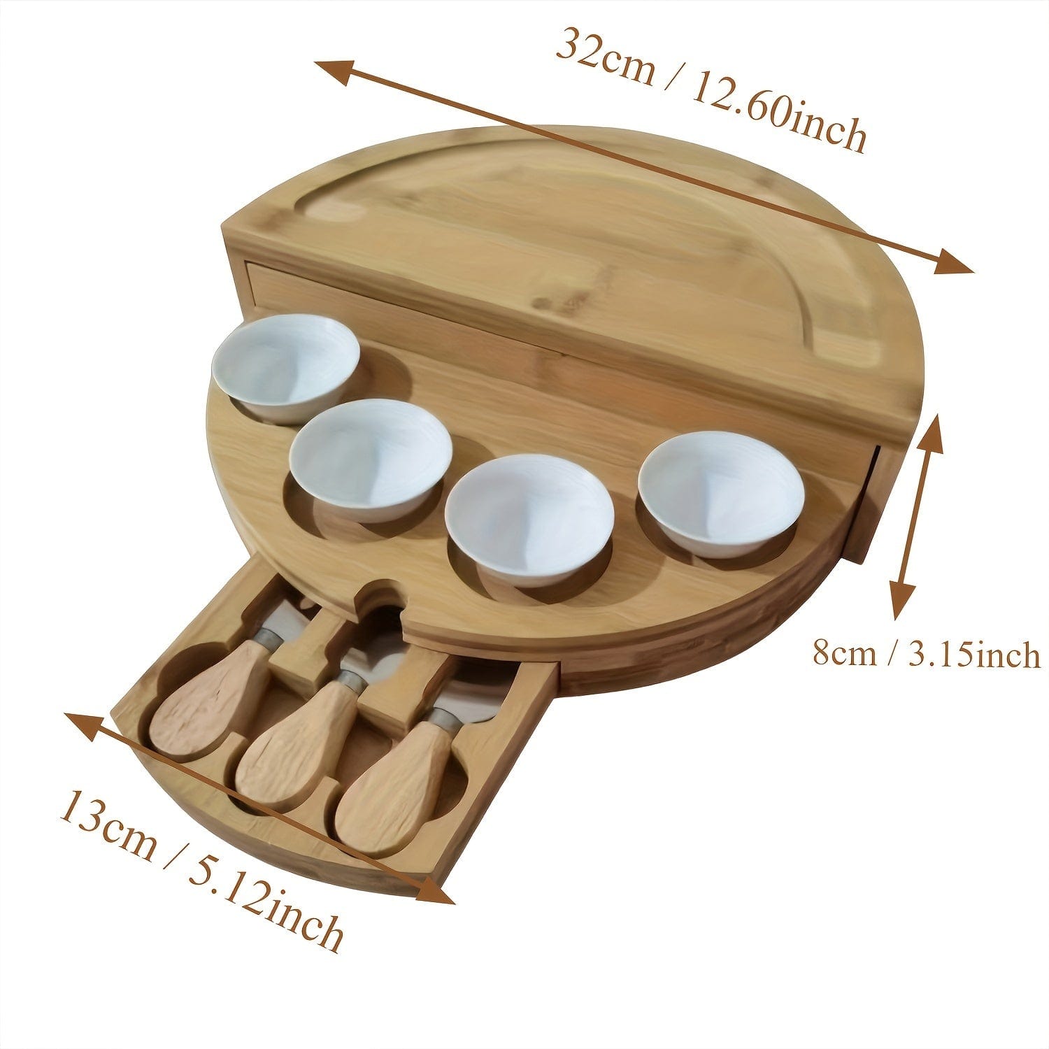 Planche à fromage en bois avec couteau et fourchette, idéale cuisine maison 39.37cm-Bamboo Cheese