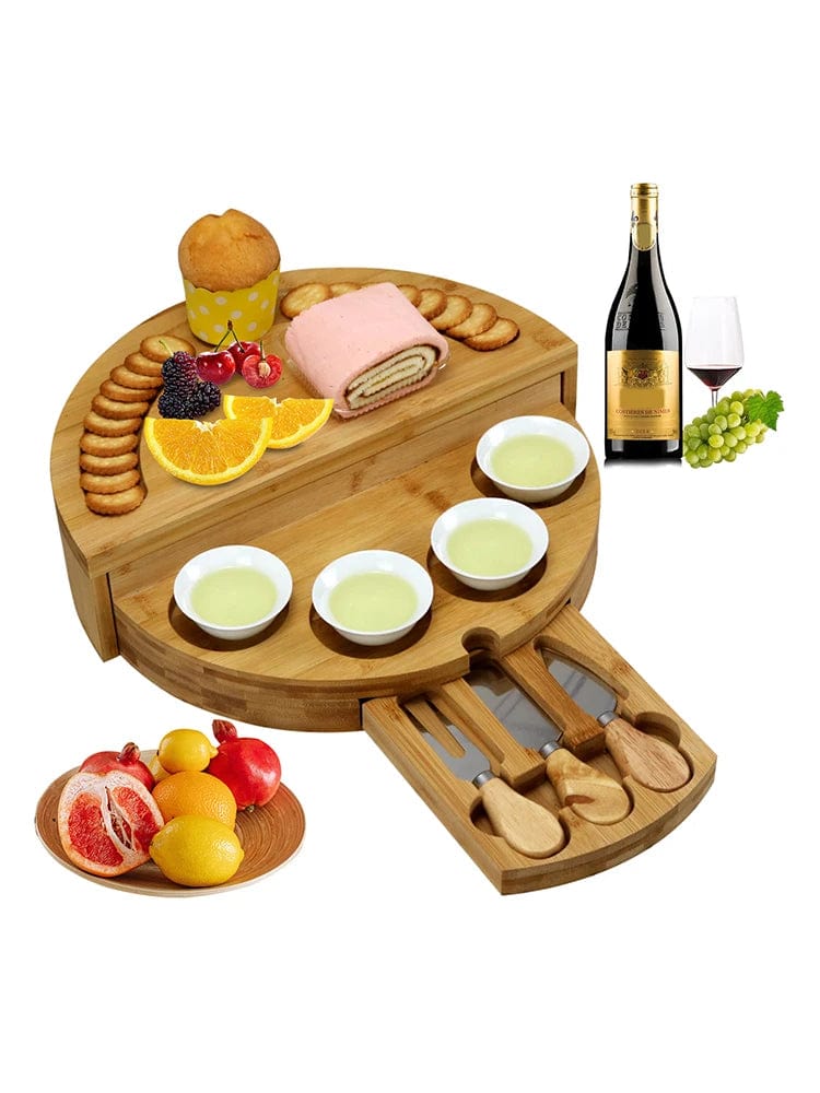 Plateau à fromage et charcuterie en bambou avec tiroir intégré