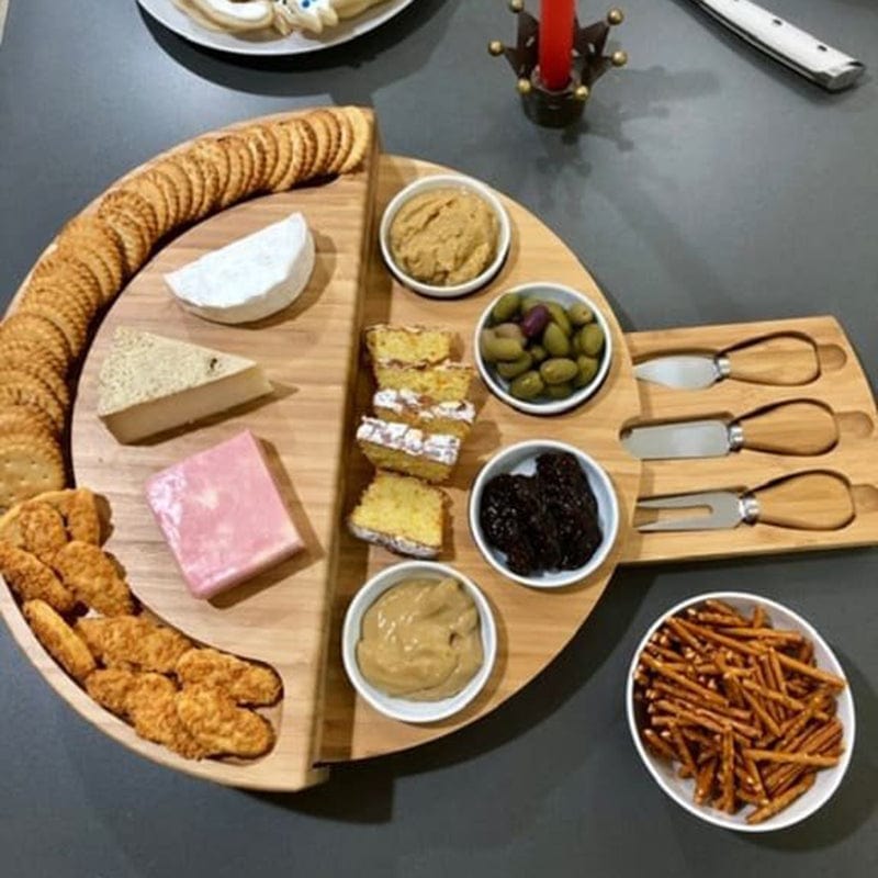 Plateau à fromage et charcuterie en bambou avec tiroir intégré