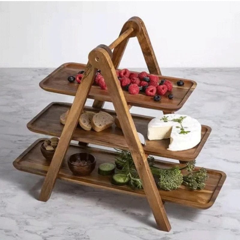 Plateau en Bois pour Servir les Aliments et Ranger, Déco Cuisine Eco-Friendly Three layers