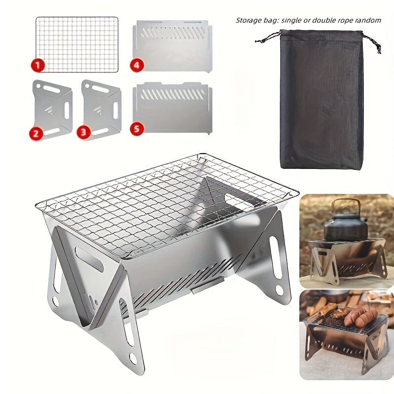 Poêle à Bois de Camping avec Grill, Acier Inoxydable, Portable 1pc