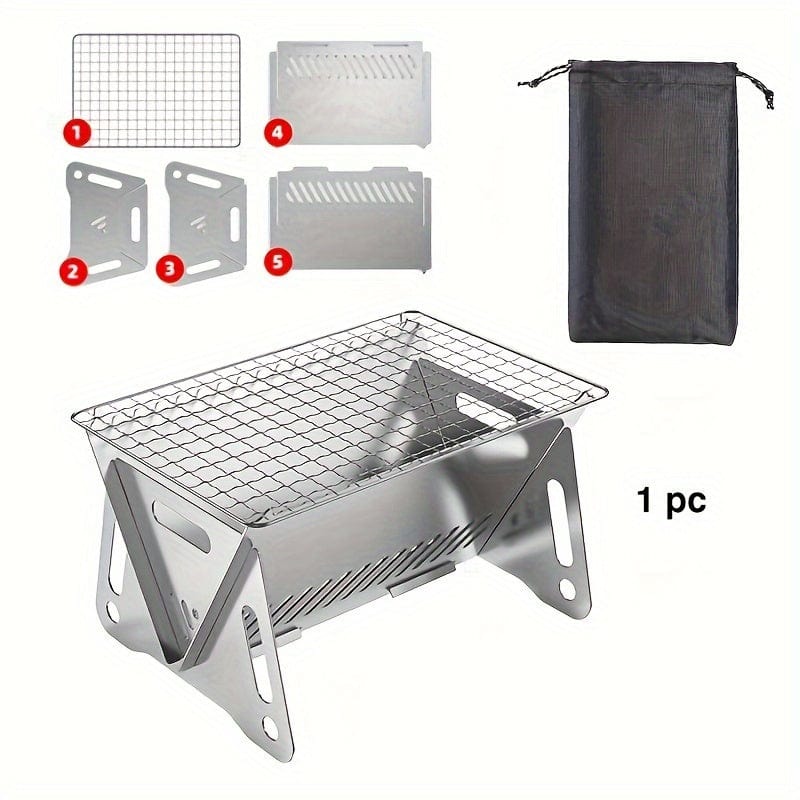 Poêle à Bois de Camping avec Grill, Acier Inoxydable, Portable 1pc