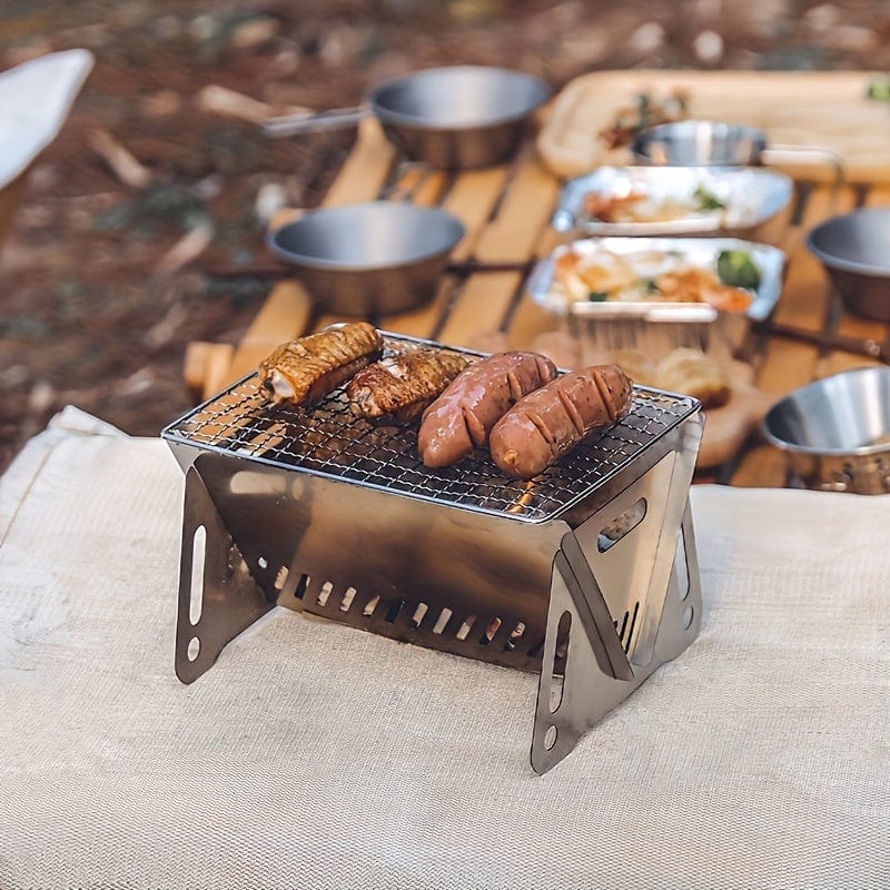 Poêle à Bois de Camping avec Grill, Acier Inoxydable, Portable 1pc