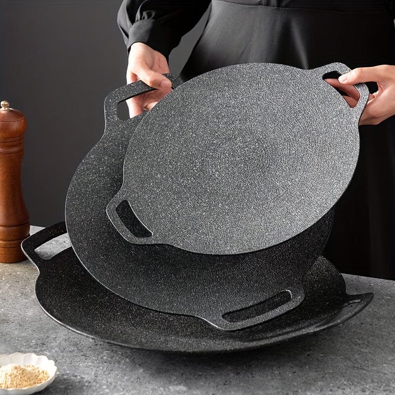 Poêle à rôtir en fonte, forme ronde, revêtement antiadhésif en pierre de Maifan, poêle à griller avec poignées - NK103563 24CM