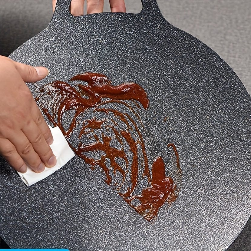 Poêle à rôtir en fonte, forme ronde, revêtement antiadhésif en pierre de Maifan, poêle à griller avec poignées - NK103563