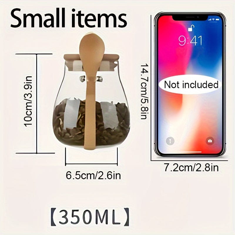 Pot en verre avec couvercles hermétiques - Lot de 1, Pots à bonbons et de rangement pour thé, café, épices - Accessoires de cuisine design - Réf. AV74355 350ml