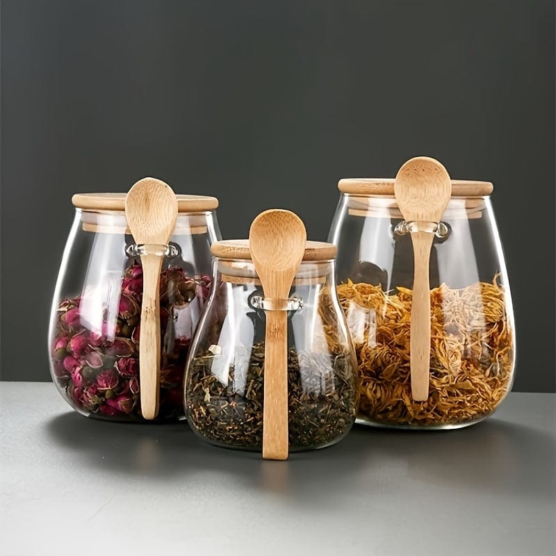 Pot en verre avec couvercles hermétiques - Lot de 1, Pots à bonbons et de rangement pour thé, café, épices - Accessoires de cuisine design - Réf. AV74355 350ml