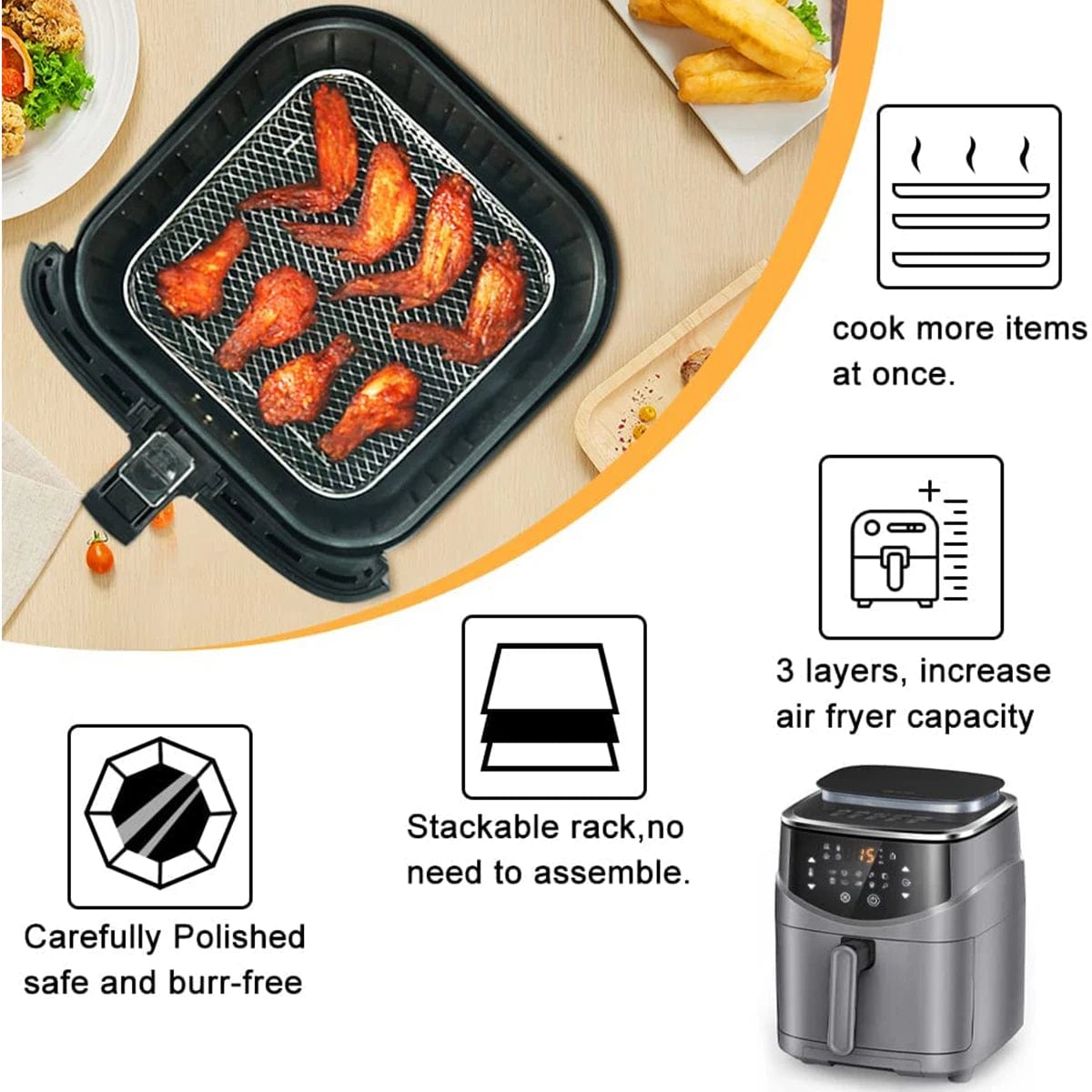 Racks de Cuisson pour Air Fryer en Acier Inoxydable à 3 Étages silver 3pcs