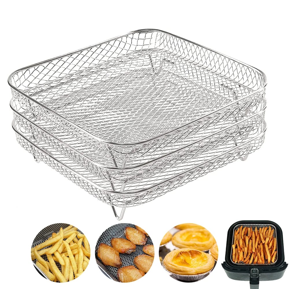 Racks de Cuisson pour Air Fryer en Acier Inoxydable à 3 Étages silver 3pcs