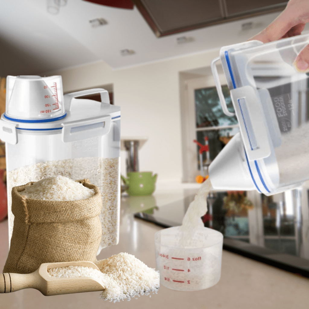 Récipient de stockage alimentaire avec bec verseur et doseur gradué