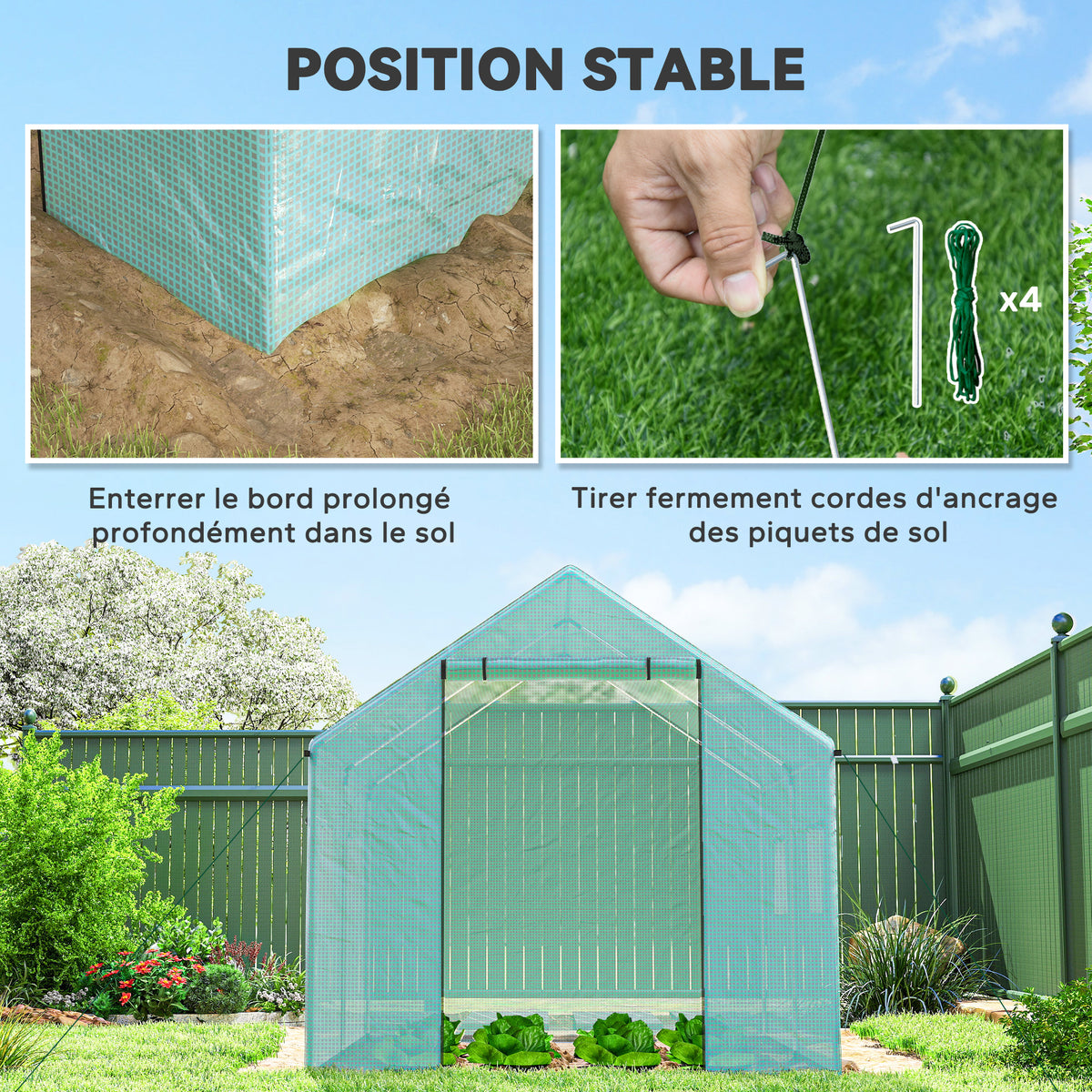 Serre de Jardin Tunnel 6 m² (2 × 3 m) — Bâche PE Anti-UV, 4 Fenêtres, Porte Enroulable, Armature Acier Galvanisé