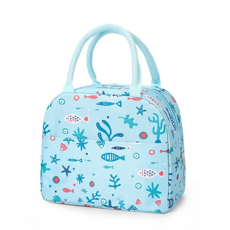 Sac à Lunchbox isotherme en tissu imprimé Bleu Ciel avec des Poissons