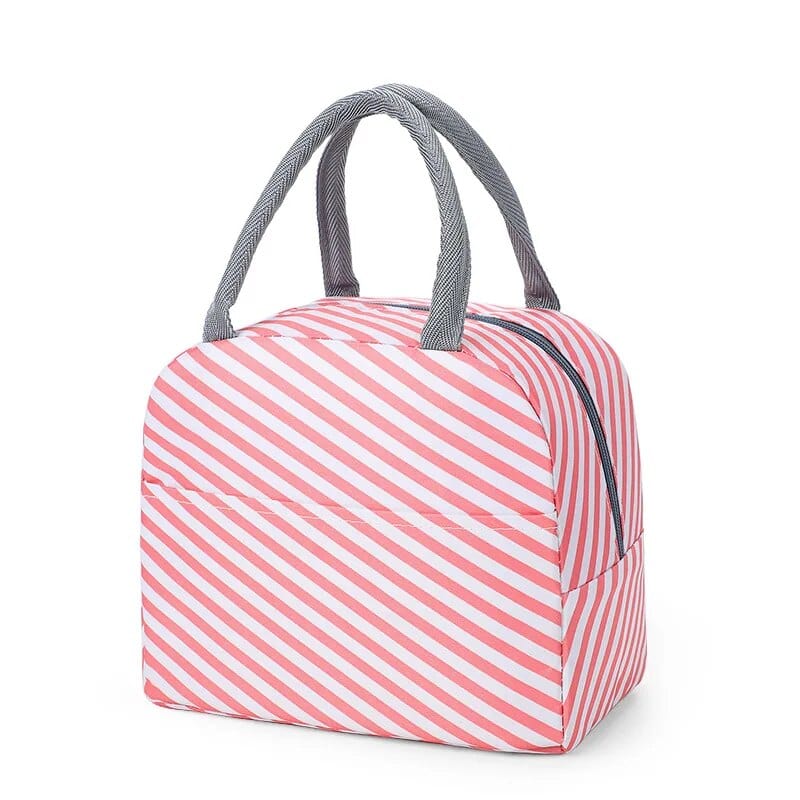 Sac à Lunchbox isotherme en tissu imprimé Rayures Rose-Orangé et Blanc