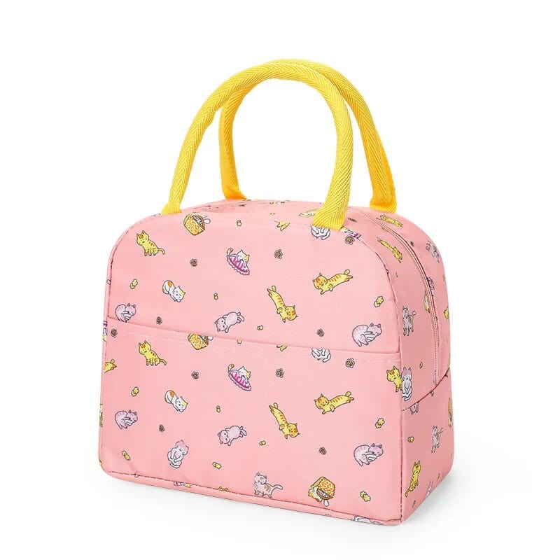 Sac à Lunchbox isotherme en tissu imprimé Rose avec des petits Chats