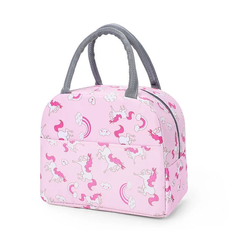 Sac à Lunchbox isotherme en tissu imprimé Rose avec des petits Chevaux