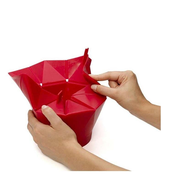 Seau à Pop-corn Réutilisable En Silicone Alimentaire Rouge - 16x16x15cm - Pour Cinéma Maison, Fêtes, Snacks