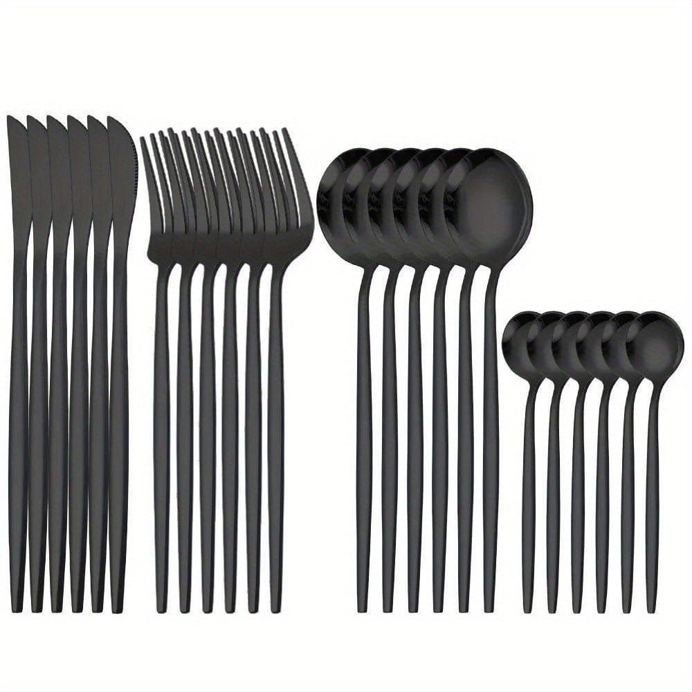 Service de Vaisselle Portugal - 24 pièces en Acier Inoxydable - Set de Couverts Steak Fourchettes Cuillères - Lave-Vaisselle - VVN75871 24PCS Black