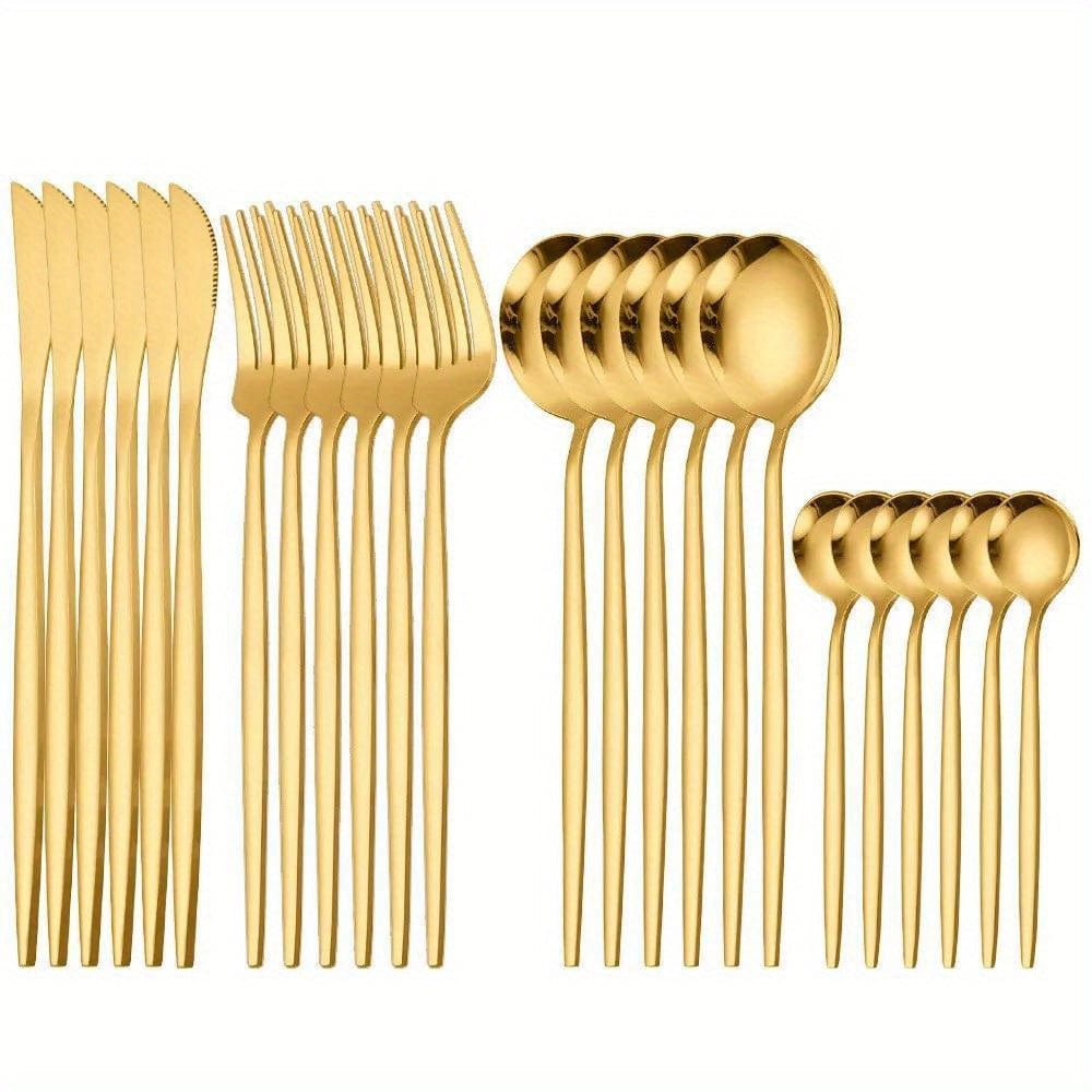 Service de Vaisselle Portugal - 24 pièces en Acier Inoxydable - Set de Couverts Steak Fourchettes Cuillères - Lave-Vaisselle - VVN75871 24PCS Golden