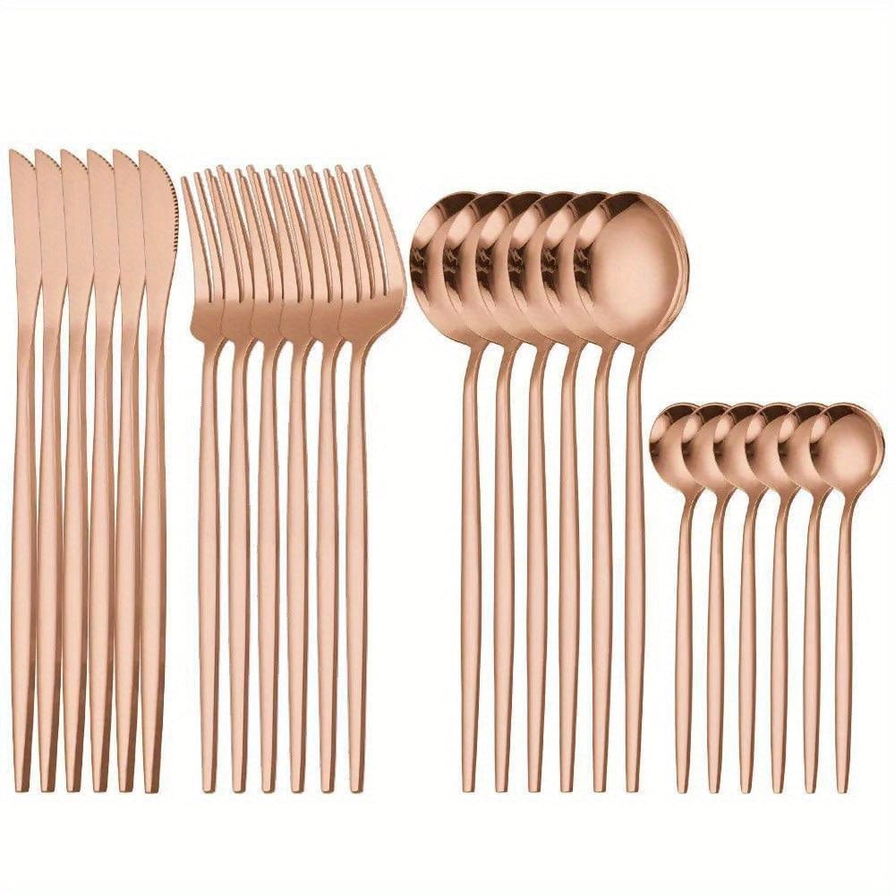 Service de Vaisselle Portugal - 24 pièces en Acier Inoxydable - Set de Couverts Steak Fourchettes Cuillères - Lave-Vaisselle - VVN75871 24PCS Rose Golden