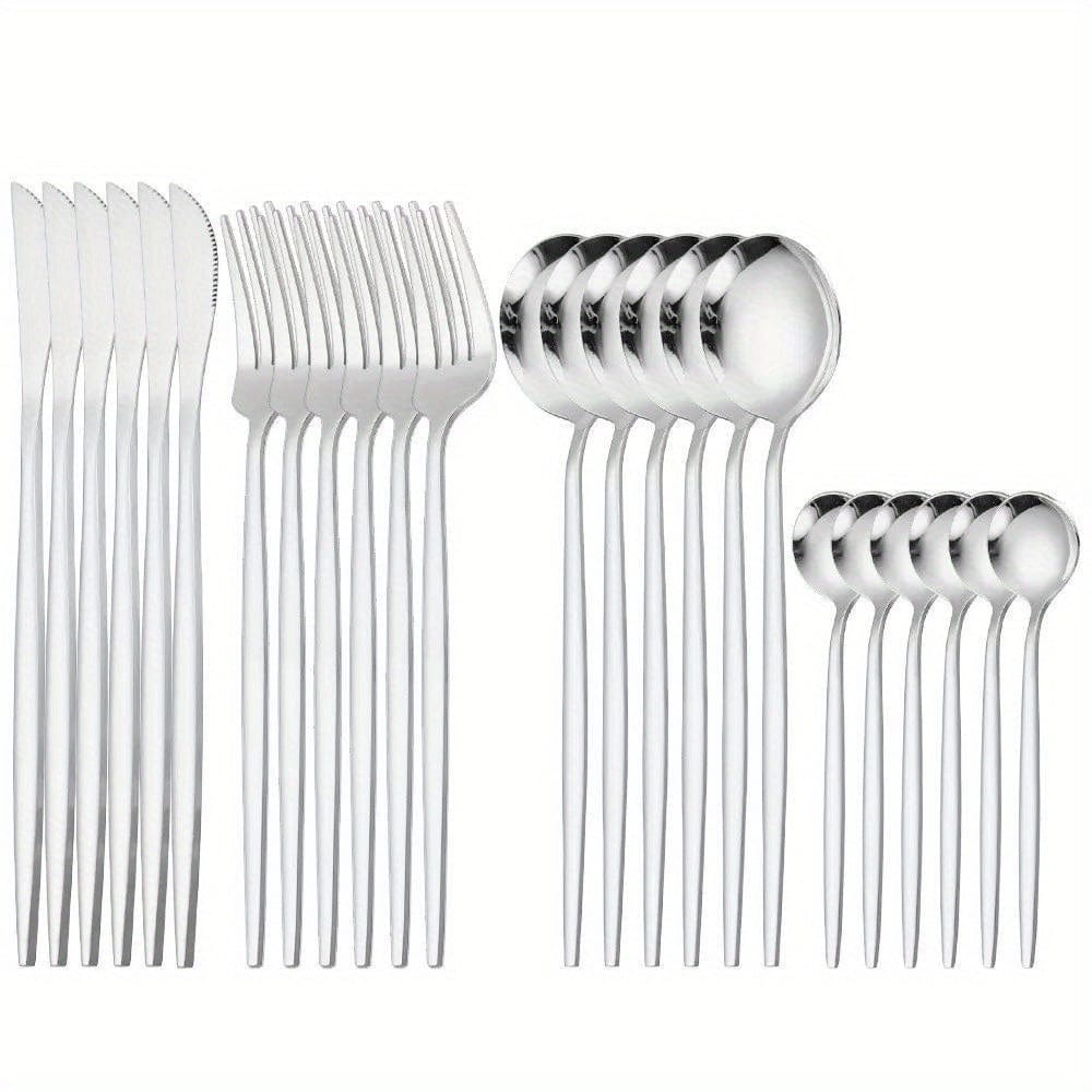 Service de Vaisselle Portugal - 24 pièces en Acier Inoxydable - Set de Couverts Steak Fourchettes Cuillères - Lave-Vaisselle - VVN75871 24PCS Silvery