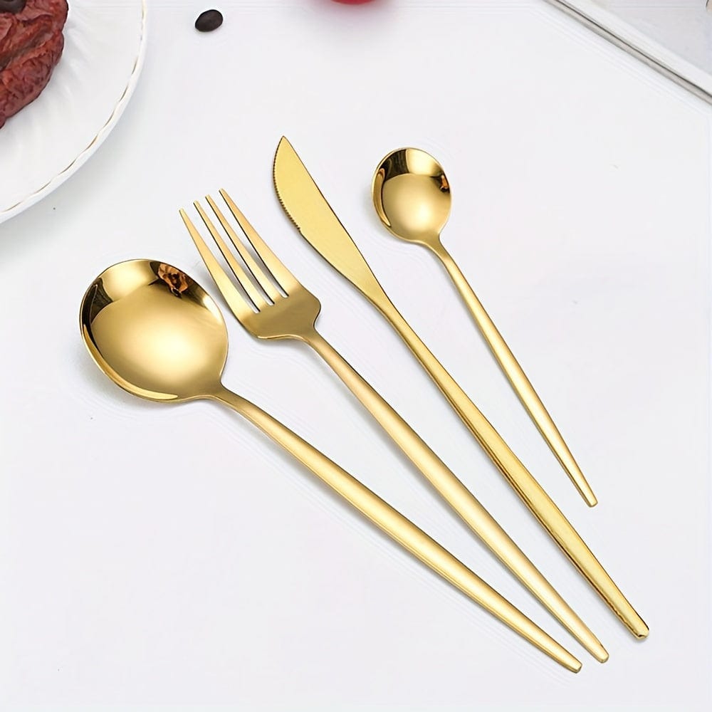 Service de Vaisselle Portugal - 24 pièces en Acier Inoxydable - Set de Couverts Steak Fourchettes Cuillères - Lave-Vaisselle - VVN75871