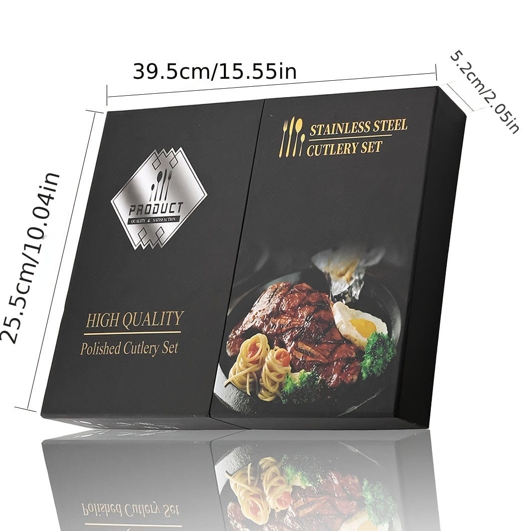 Set de couverts dorés avec manche noir - Acier inoxydable 24 pièces - VF20943