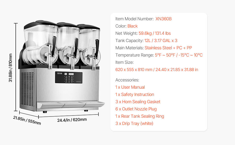 Machine à Granita Professionnelle 3×12 L — Triple Cuve, 144 Boissons