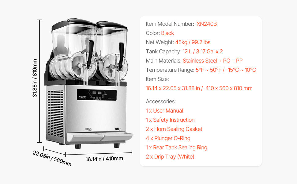 Machine à Granita Professionnelle 2×12 L — Double Cuve, 96 Boissons