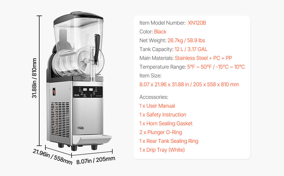 Machine à Granita Professionnelle 12 L — 1 Cuve, 48 Boissons
