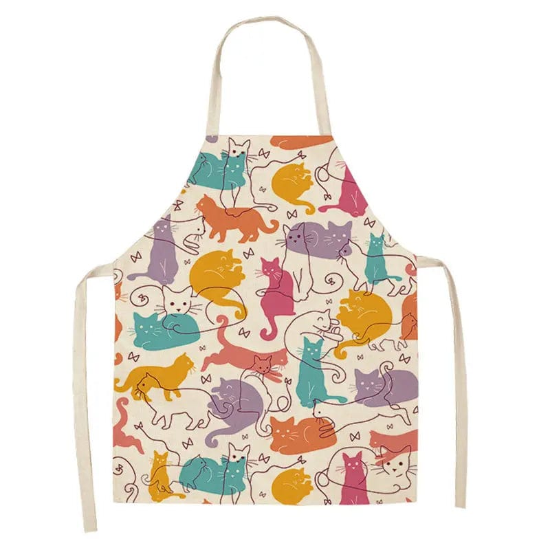Tablier de Cuisine Chat Mignon en Lin sans Manches, Taille Adulte 55x68cm Pattes de Chats / Adulte 55x68cm