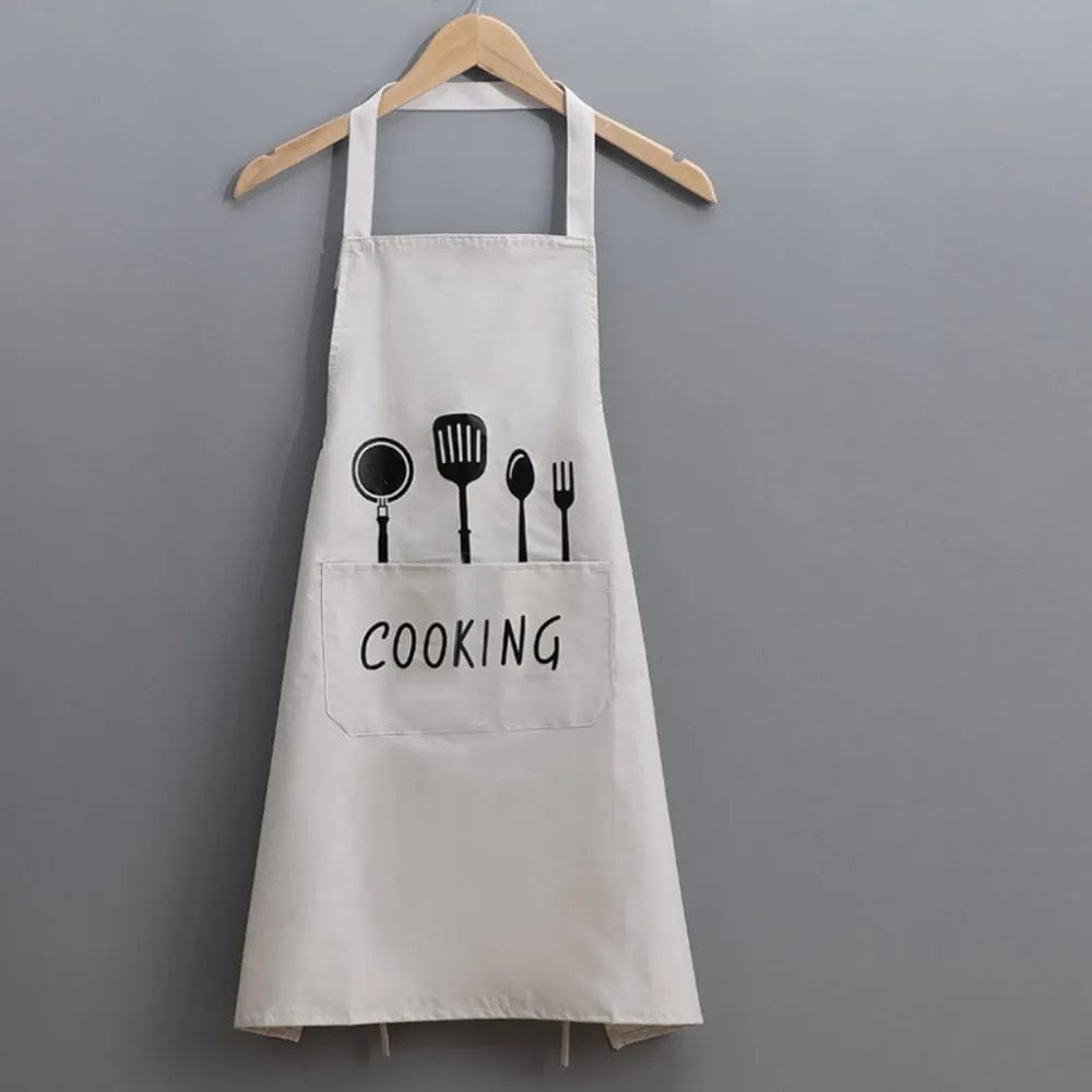 Tablier de Cuisine Classique "Cooking" en PVC Imperméable - Couleur Blanc-cassé Blanc cassé