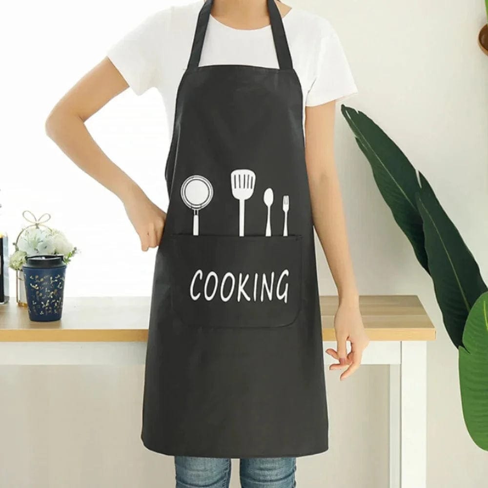Tablier de Cuisine Classique "Cooking" en PVC Imperméable - Couleur Noire Noir