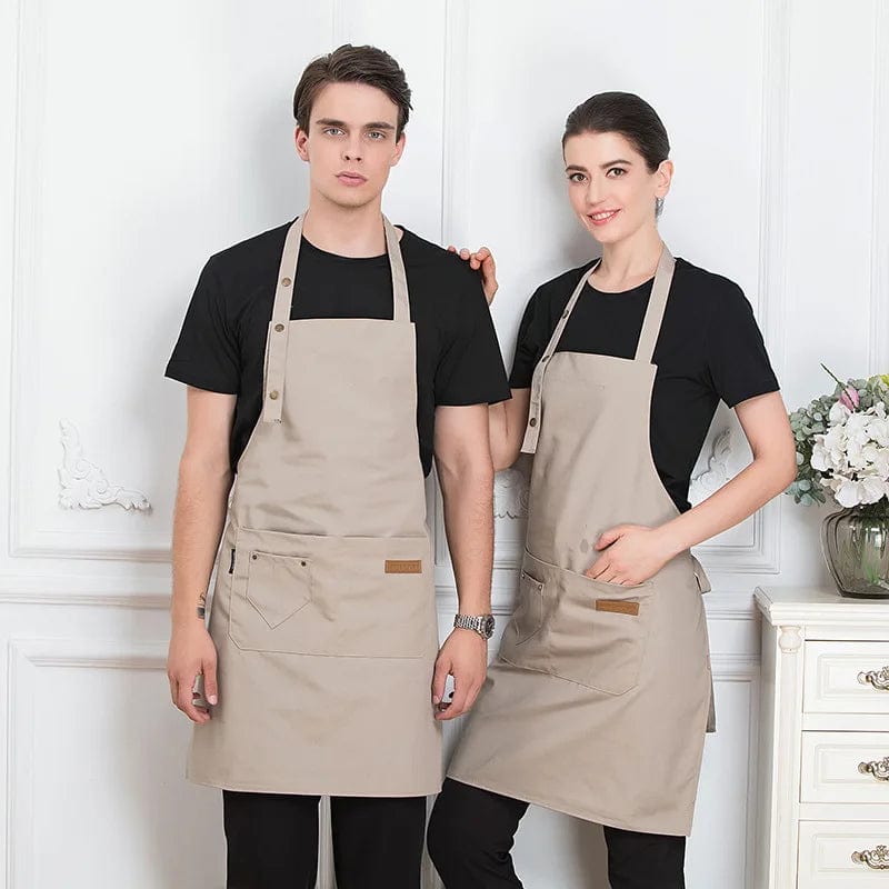 Tablier de Cuisine Confortable pour Femme/Homme - Polyester, Style Coréen - Idéal Grill, Restaurant, Bar - Unisexe 1PCS Khaki