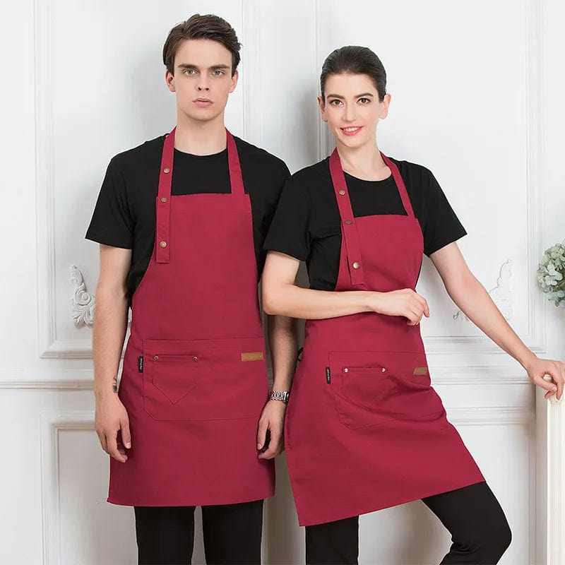 Tablier de Cuisine Confortable pour Femme/Homme - Polyester, Style Coréen - Idéal Grill, Restaurant, Bar - Unisexe 1PCS Red