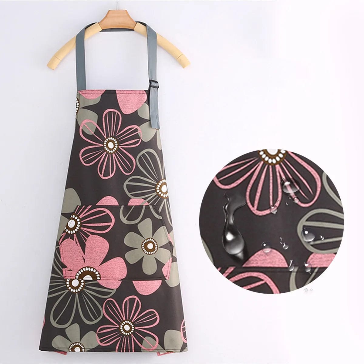 Tablier de cuisine en toile de coton imperméable - Motifs Fleurs sur fond Marron tablier