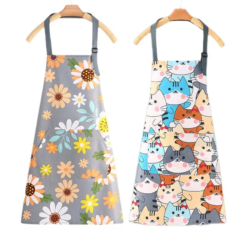 Tablier de cuisine en toile de coton imperméable, motifs fleurs ou chats