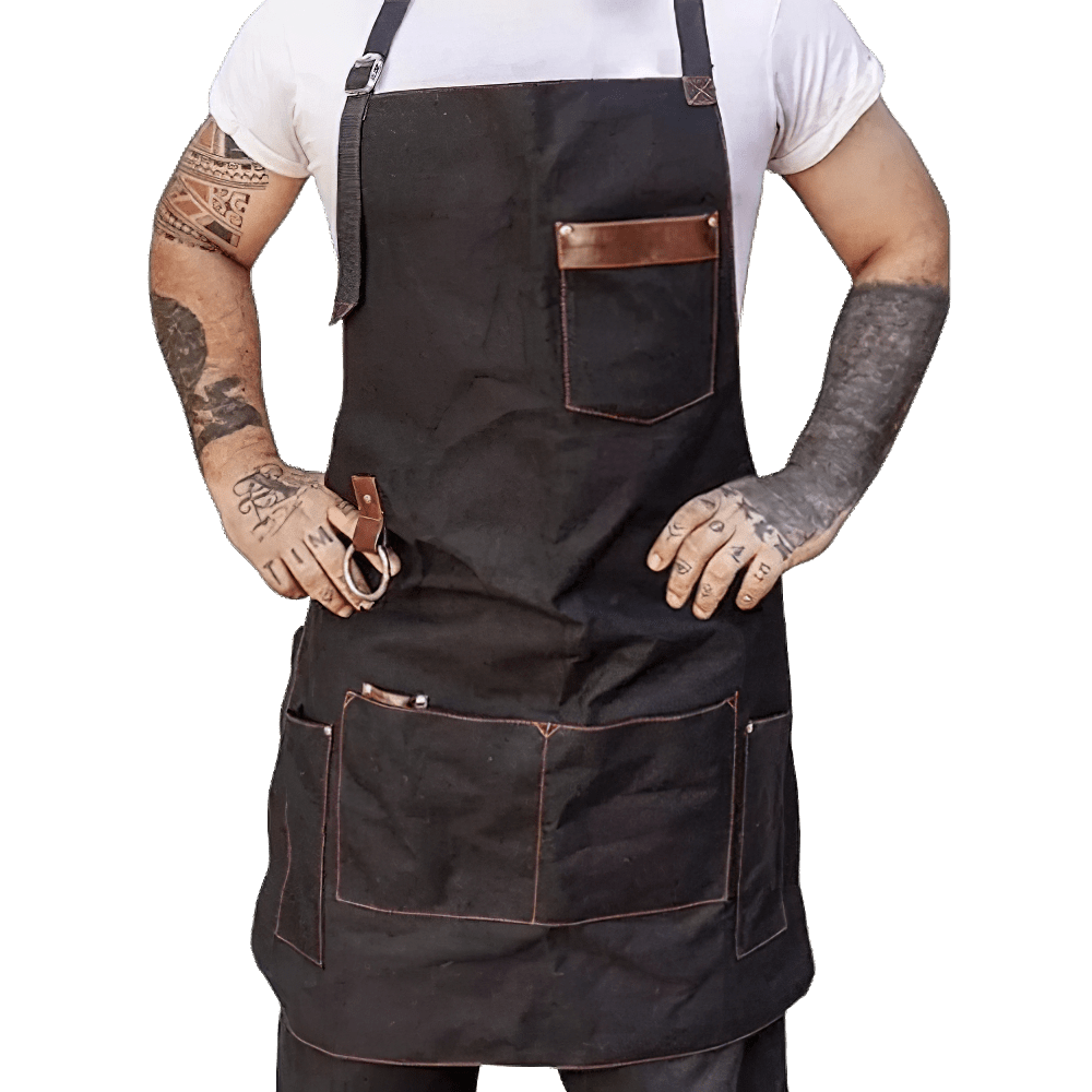 Tablier de Cuisine en Toile Homme avec Poches - Tablier de Cuisine Imperméable de Qualité pour Chef Noire