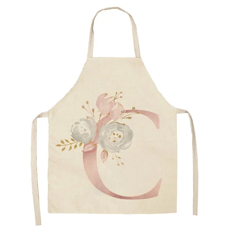 Tablier de Cuisine Enfant Motif Lettre Rose en Lin - Accessoires de Cuisson et de Boulangerie C / 68x55cm adult size