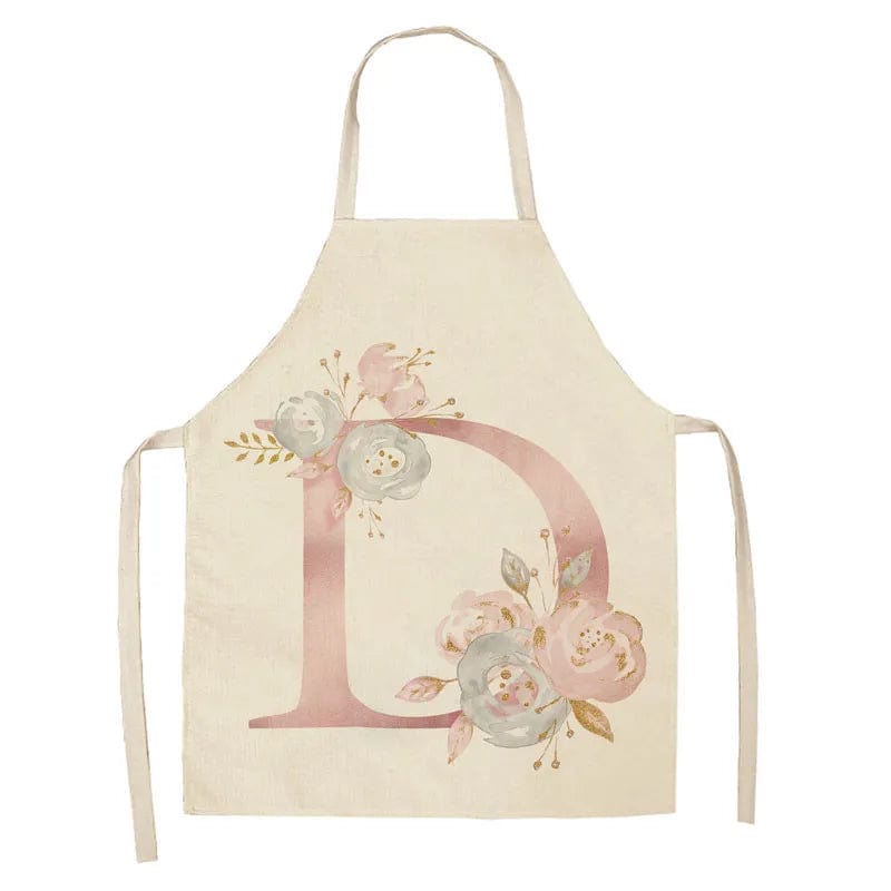 Tablier de Cuisine Enfant Motif Lettre Rose en Lin - Accessoires de Cuisson et de Boulangerie D / 47x38cm child size