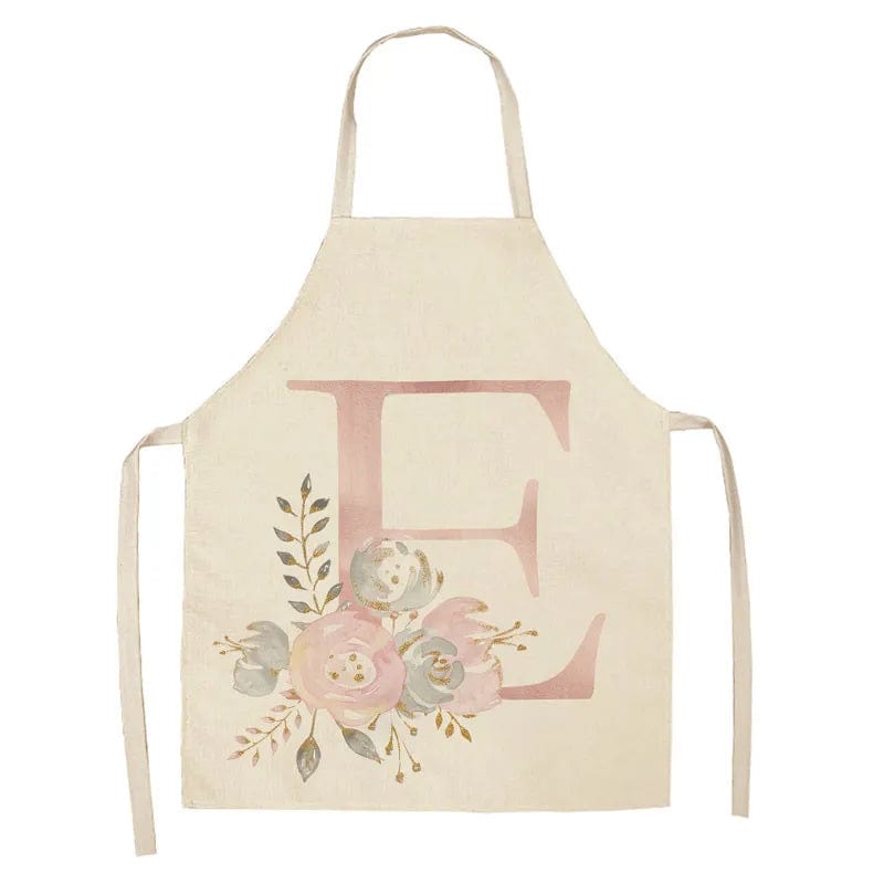 Tablier de Cuisine Enfant Motif Lettre Rose en Lin - Accessoires de Cuisson et de Boulangerie E / 47x38cm child size