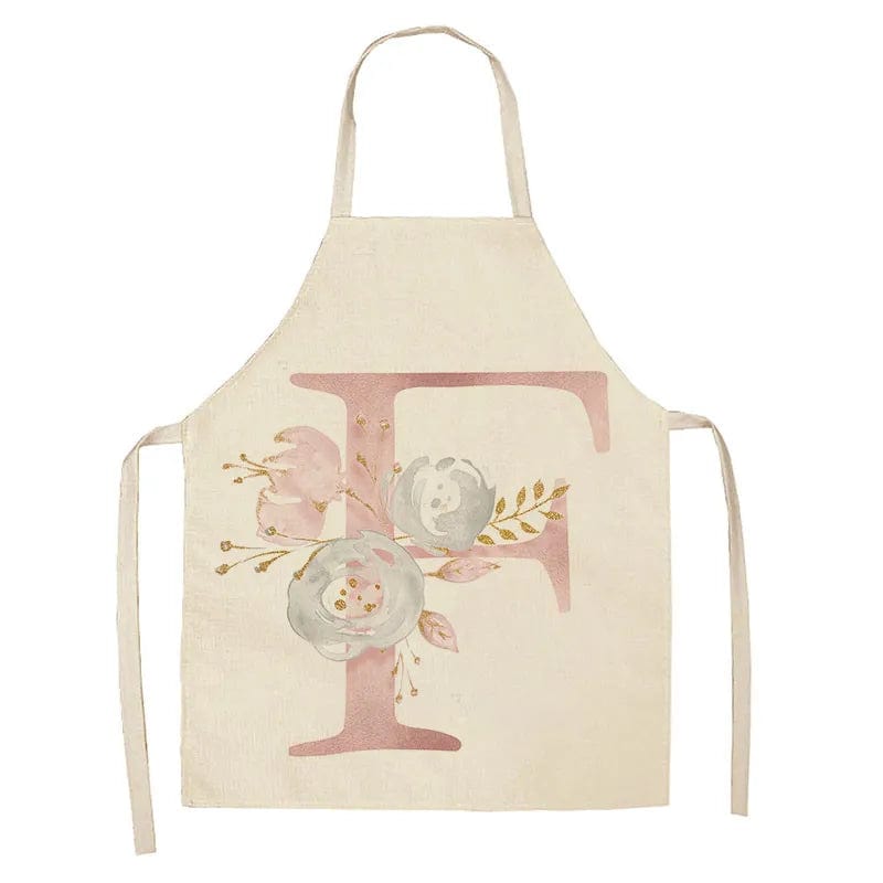 Tablier de Cuisine Enfant Motif Lettre Rose en Lin - Accessoires de Cuisson et de Boulangerie F / 47x38cm child size