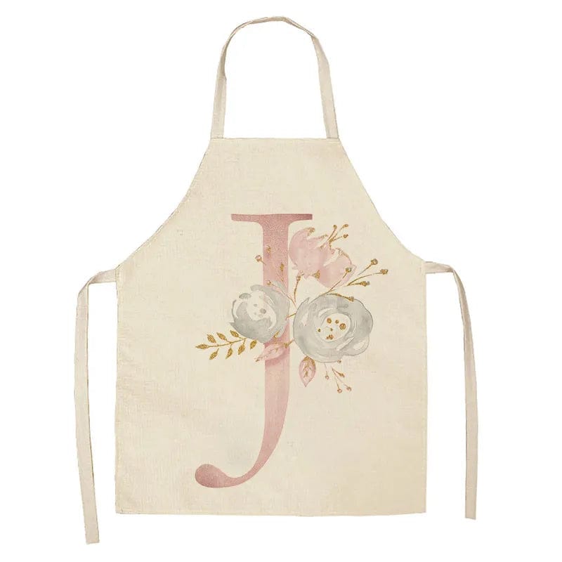 Tablier de Cuisine Enfant Motif Lettre Rose en Lin - Accessoires de Cuisson et de Boulangerie J / 47x38cm child size